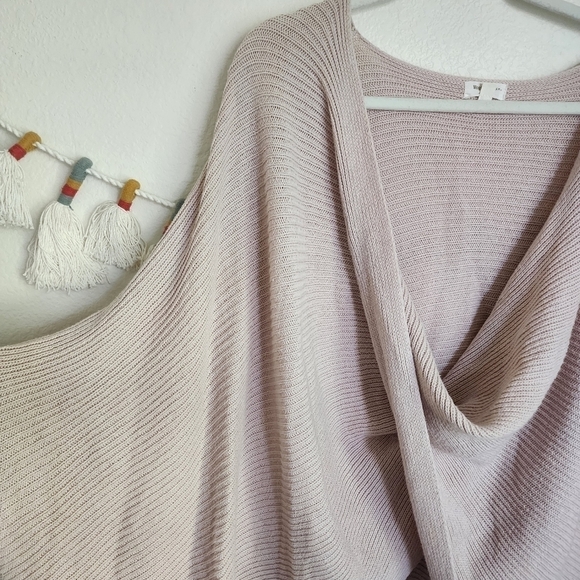 World Market Ribbed Knit Pink Overlay Poncho Top Lounge Casual Boho Minimalist - Picture 7 of 10